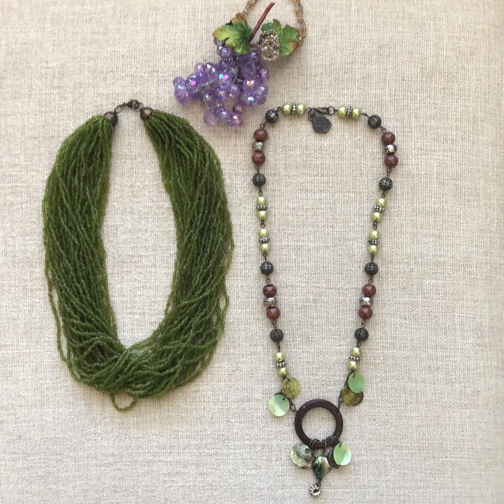 Bundle of Two Beaded Necklaces Green